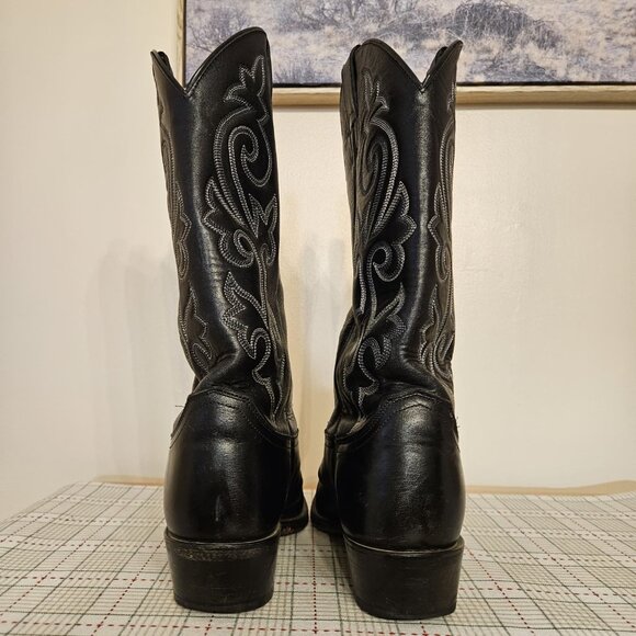 Justin Black London Calf Western Cowboy Boots Men\'s Size 9.5 D Model 1409